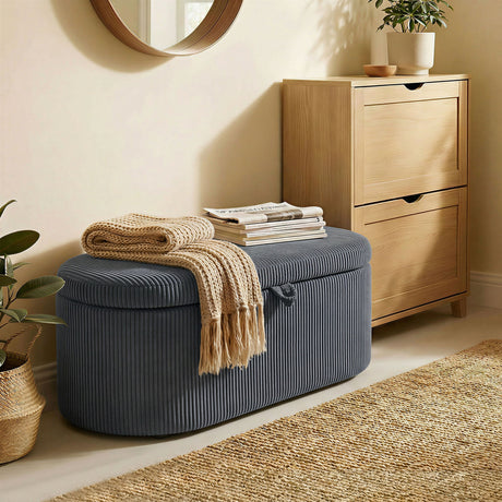 Corduroy Fabric Storage Ottoman 105cm Wide - Velmora