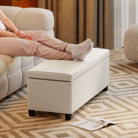 Corduroy Fabric Storage Ottoman 112cm Wide - Velmora
