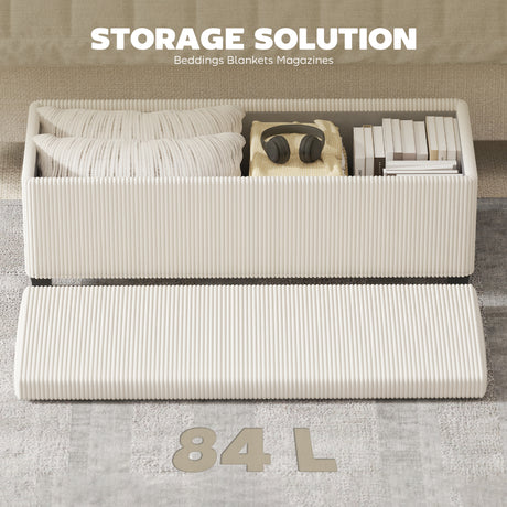 Corduroy Fabric Storage Ottoman 112cm Wide - Velmora