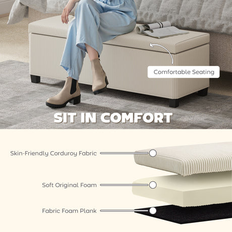 Corduroy Fabric Storage Ottoman 112cm Wide - Velmora