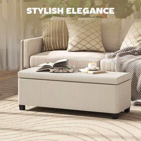 Corduroy Fabric Storage Ottoman 112cm Wide - Velmora