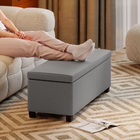 Corduroy Fabric Storage Ottoman 112cm Wide - Velmora
