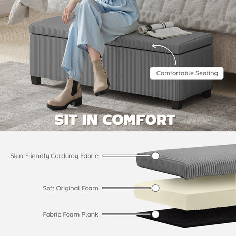Corduroy Fabric Storage Ottoman 112cm Wide - Velmora