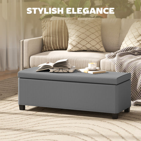 Corduroy Fabric Storage Ottoman 112cm Wide - Velmora
