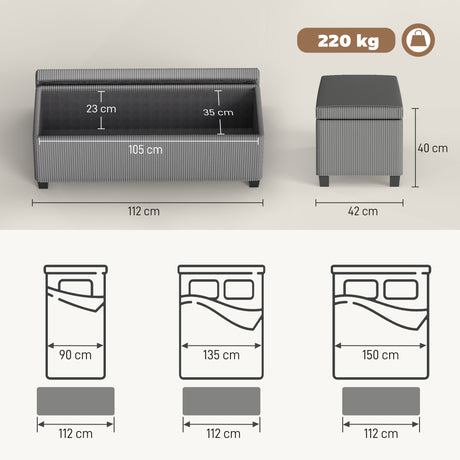 Corduroy Fabric Storage Ottoman 112cm Wide - Velmora