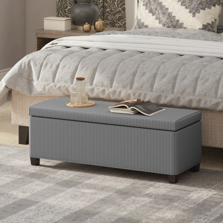 Corduroy Fabric Storage Ottoman 112cm Wide - Velmora
