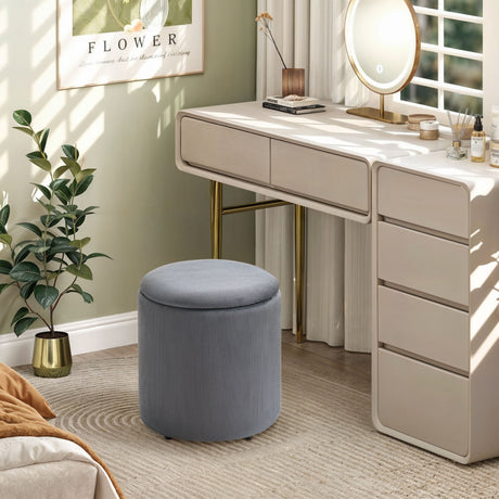 Corduroy Fabric Storage Ottoman 40cm Wide Round in Set Of 2 - Velmora