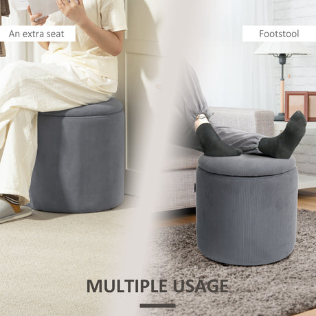Corduroy Fabric Storage Ottoman 40cm Wide Round in Set Of 2 - Velmora