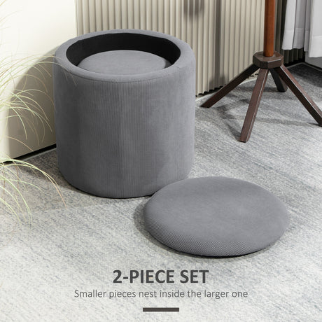 Corduroy Fabric Storage Ottoman 40cm Wide Round in Set Of 2 - Velmora