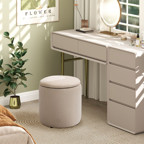 Corduroy Fabric Storage Ottoman 40cm Wide Round in Set Of 2 - Velmora