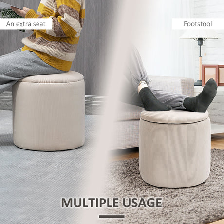 Corduroy Fabric Storage Ottoman 40cm Wide Round in Set Of 2 - Velmora