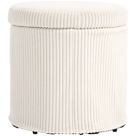 Corduroy Fabric Storage Ottoman 40cm Wide Round - Velmora