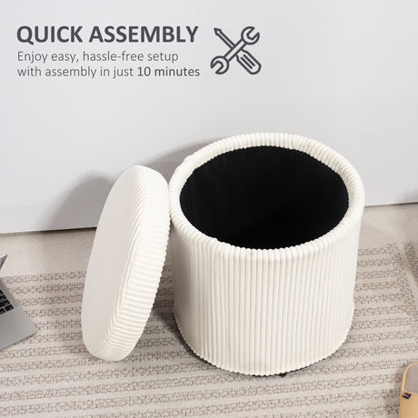 Corduroy Fabric Storage Ottoman 40cm Wide Round - Velmora