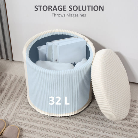 Corduroy Fabric Storage Ottoman 40cm Wide Round - Velmora