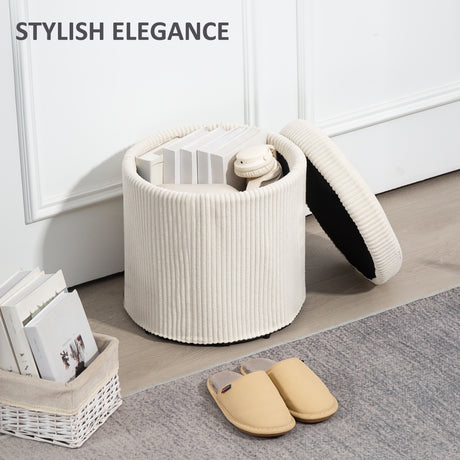 Corduroy Fabric Storage Ottoman 40cm Wide Round - Velmora