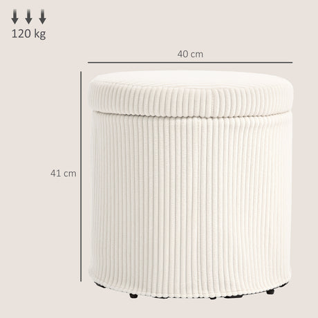 Corduroy Fabric Storage Ottoman 40cm Wide Round - Velmora