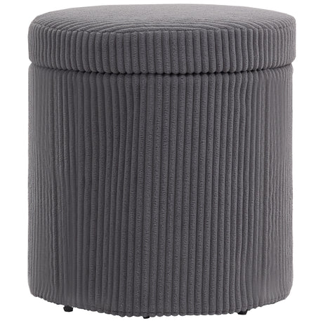Corduroy Fabric Storage Ottoman 40cm Wide Round - Velmora