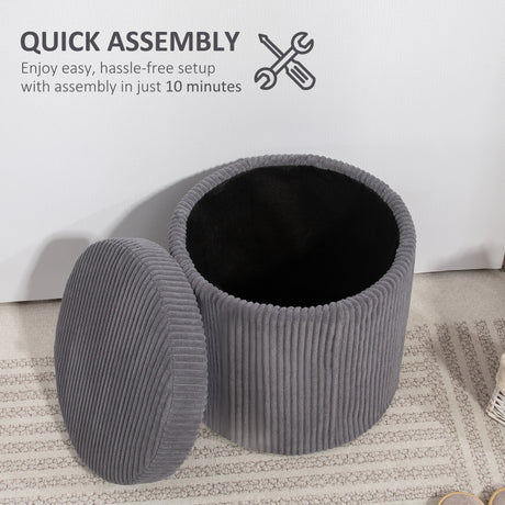 Corduroy Fabric Storage Ottoman 40cm Wide Round - Velmora