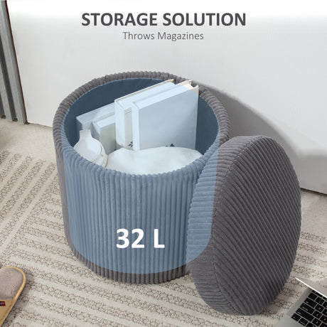 Corduroy Fabric Storage Ottoman 40cm Wide Round - Velmora
