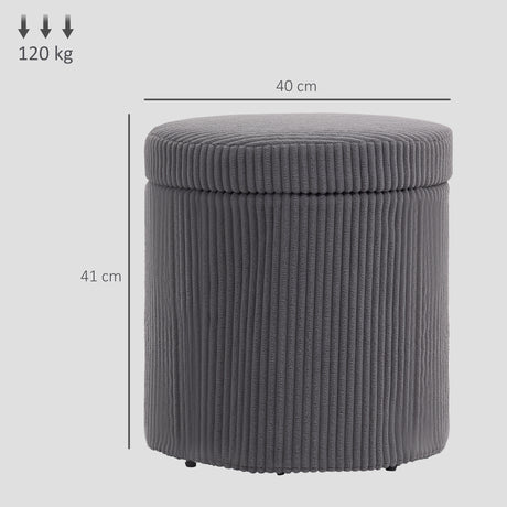 Corduroy Fabric Storage Ottoman 40cm Wide Round - Velmora