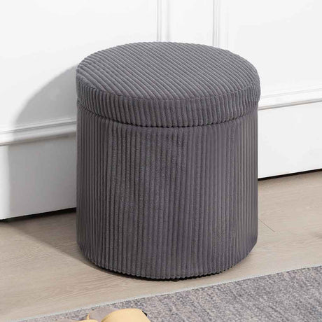 Corduroy Fabric Storage Ottoman 40cm Wide Round - Velmora
