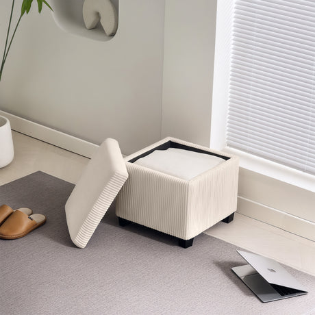 Corduroy Fabric Storage Ottoman 40cm Wide Square - Velmora