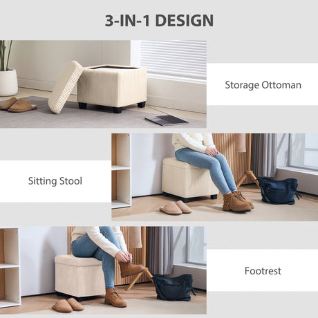 Corduroy Fabric Storage Ottoman 40cm Wide Square - Velmora
