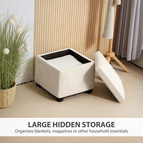 Corduroy Fabric Storage Ottoman 40cm Wide Square - Velmora