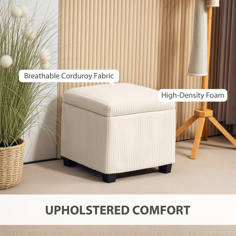 Corduroy Fabric Storage Ottoman 40cm Wide Square - Velmora