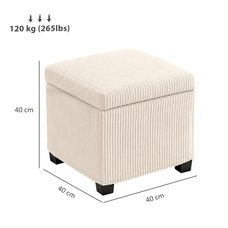 Corduroy Fabric Storage Ottoman 40cm Wide Square - Velmora