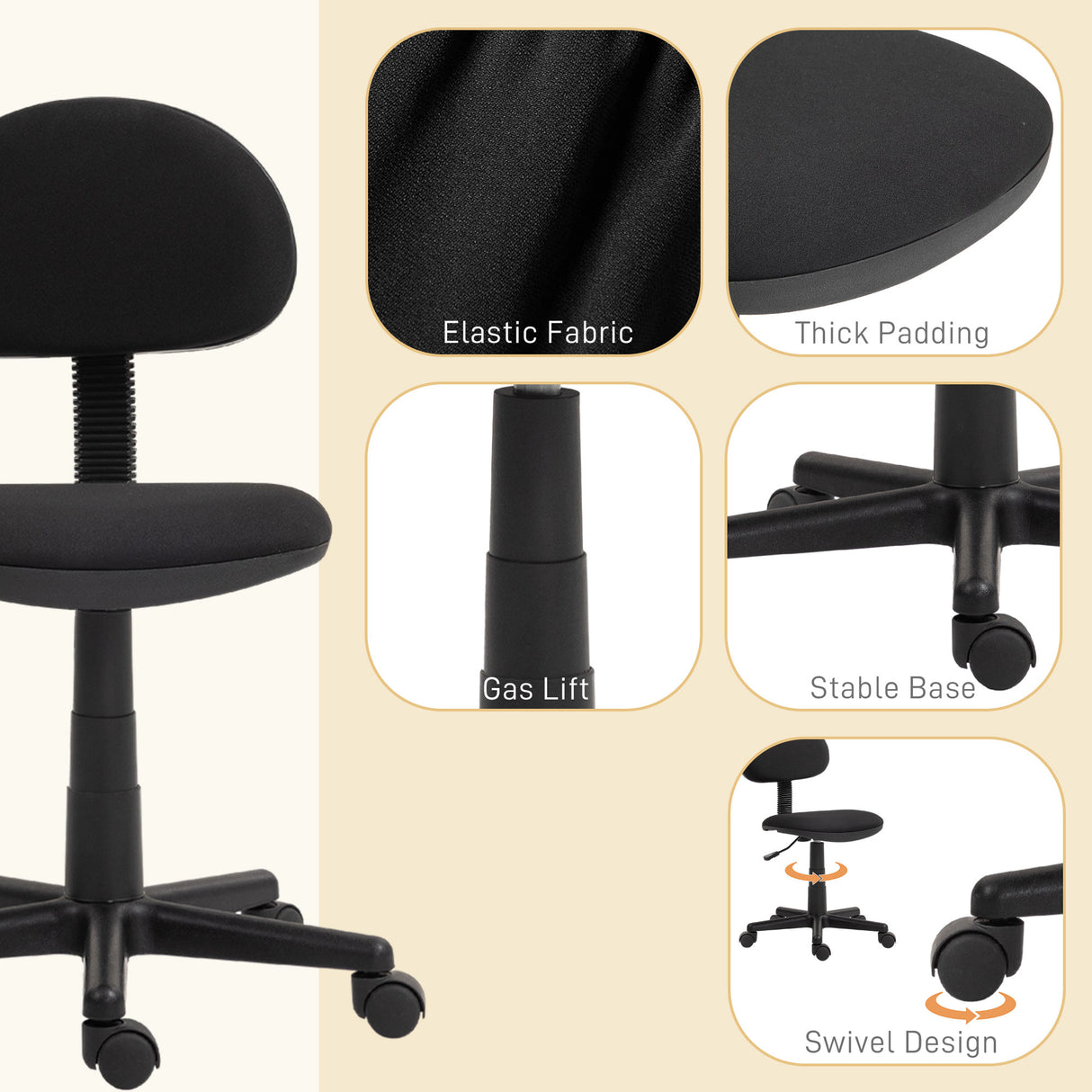 Elastic Fabric Home And Office Chair 54cm Wide Armless - Velmora