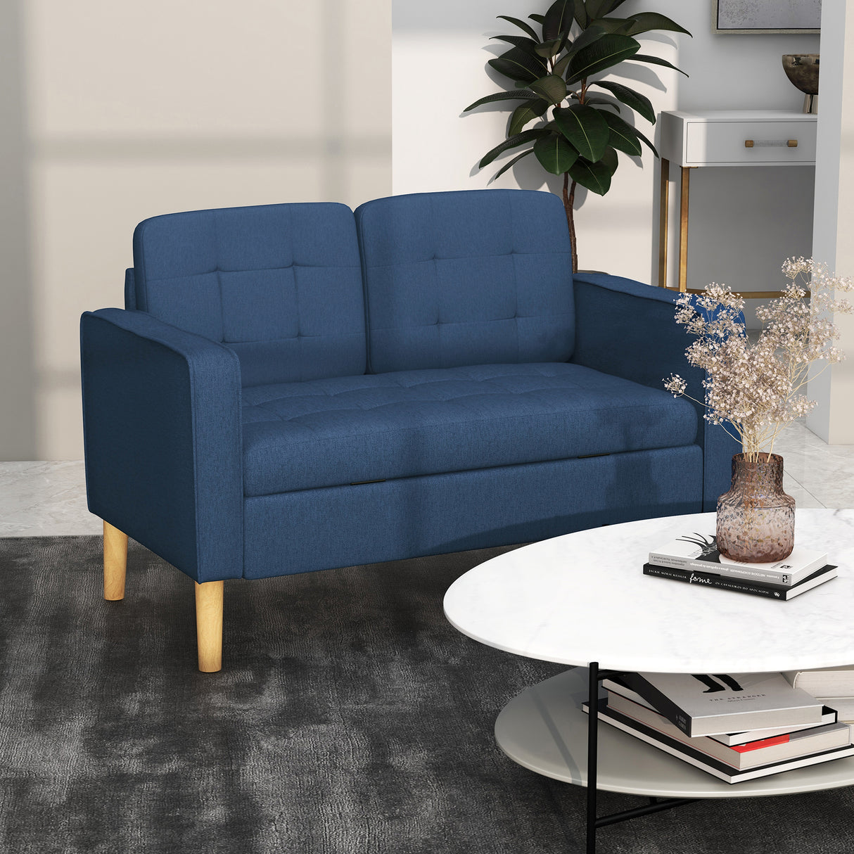 Fabric 2 Seater Sofa 117cm Wide With Rubberwood Legs - Velmora