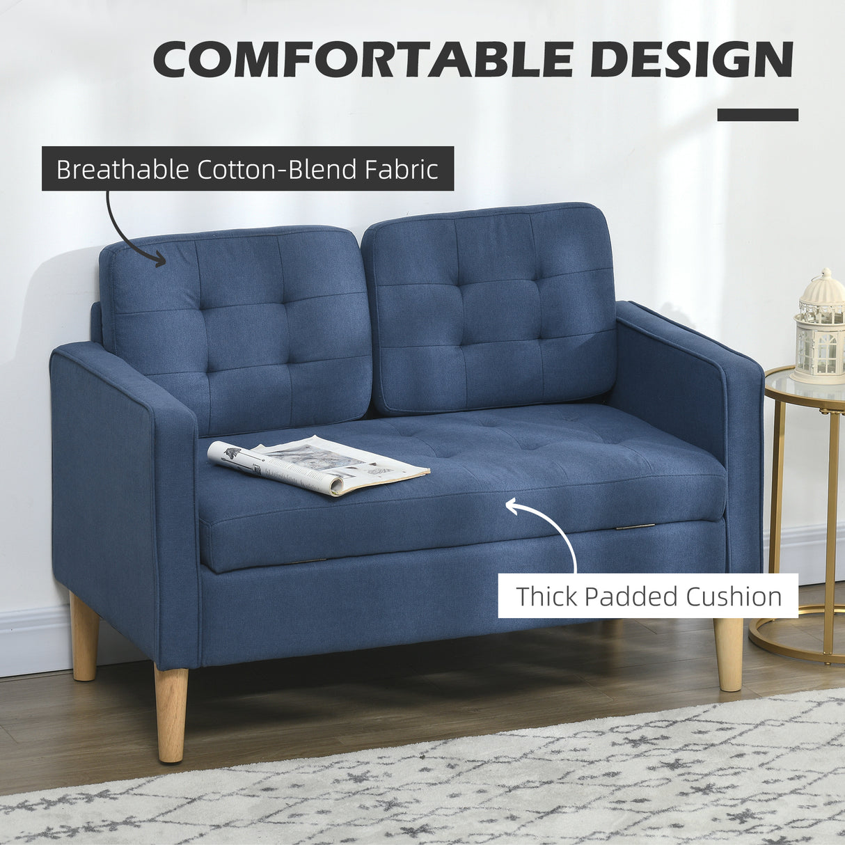 Fabric 2 Seater Sofa 117cm Wide With Rubberwood Legs - Velmora