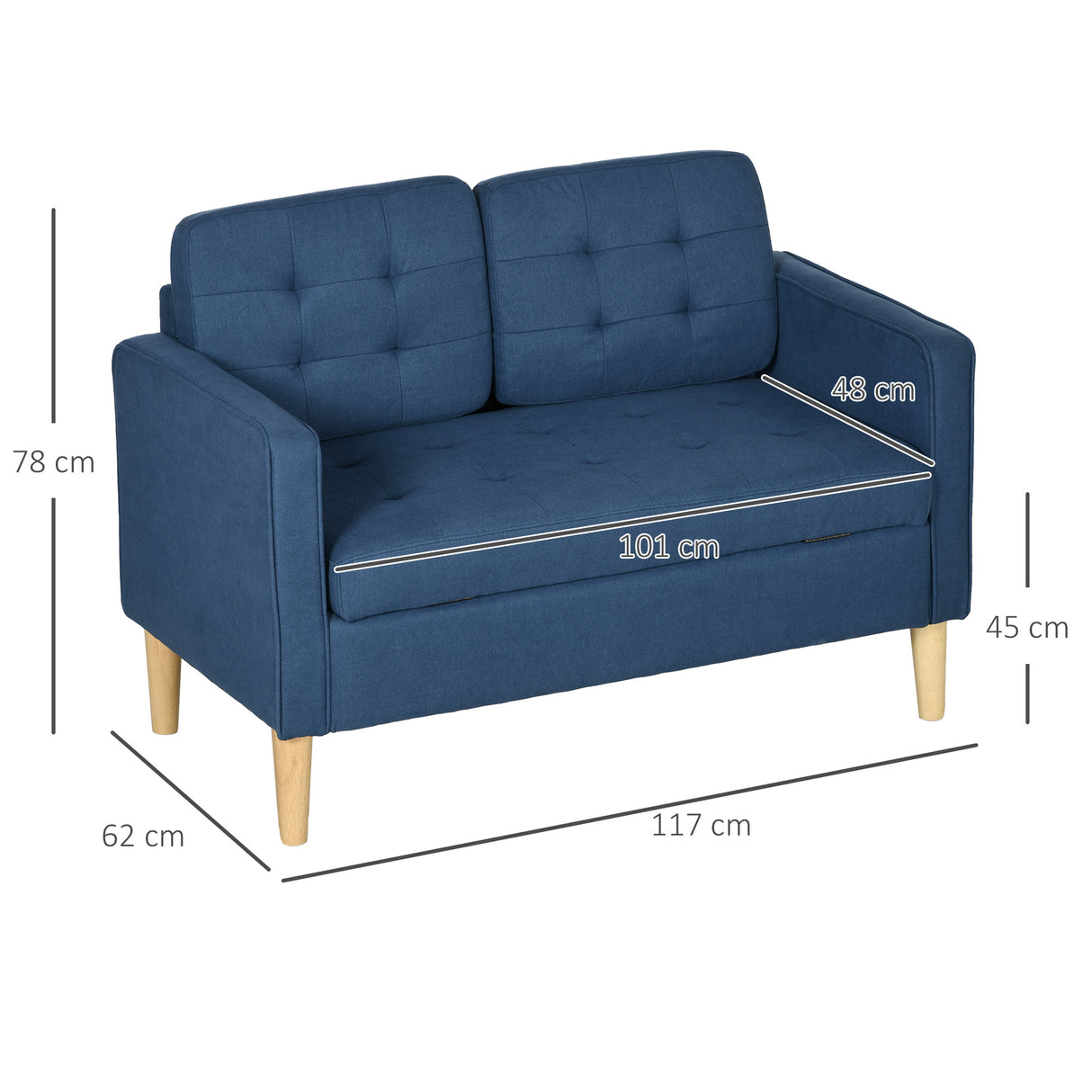 Fabric 2 Seater Sofa 117cm Wide With Rubberwood Legs - Velmora