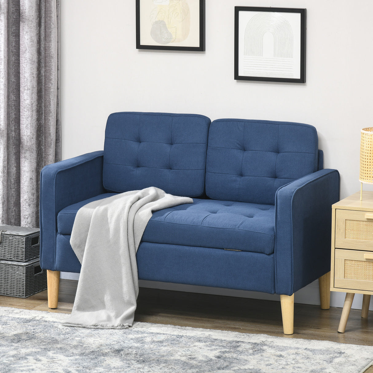 Fabric 2 Seater Sofa 117cm Wide With Rubberwood Legs - Velmora