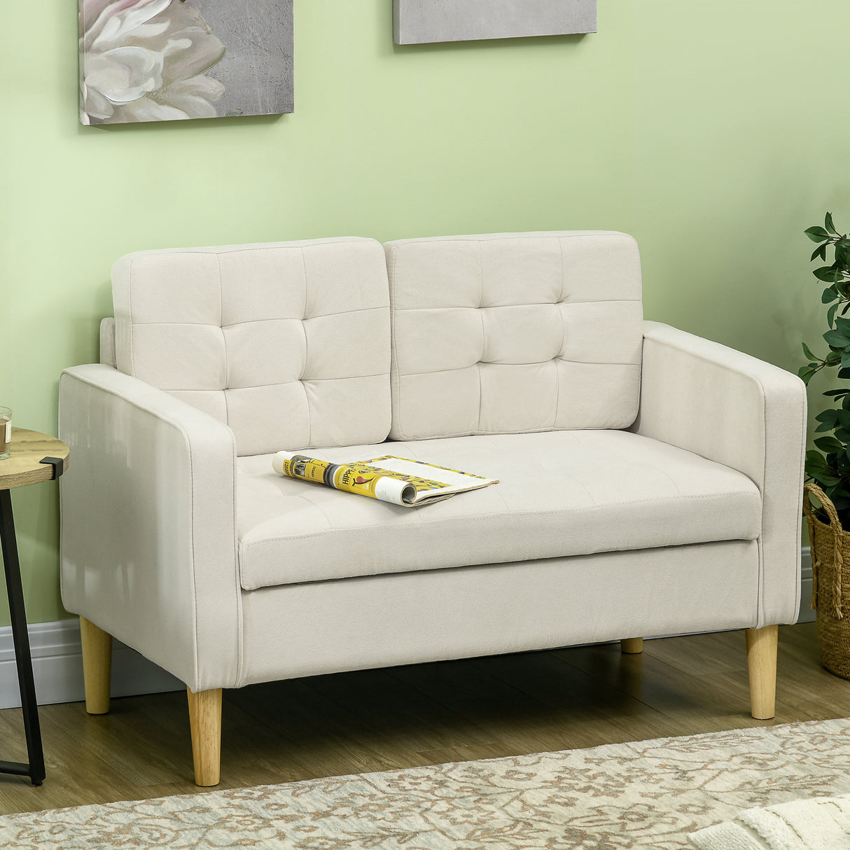 Fabric 2 Seater Sofa 117cm Wide With Rubberwood Legs - Velmora