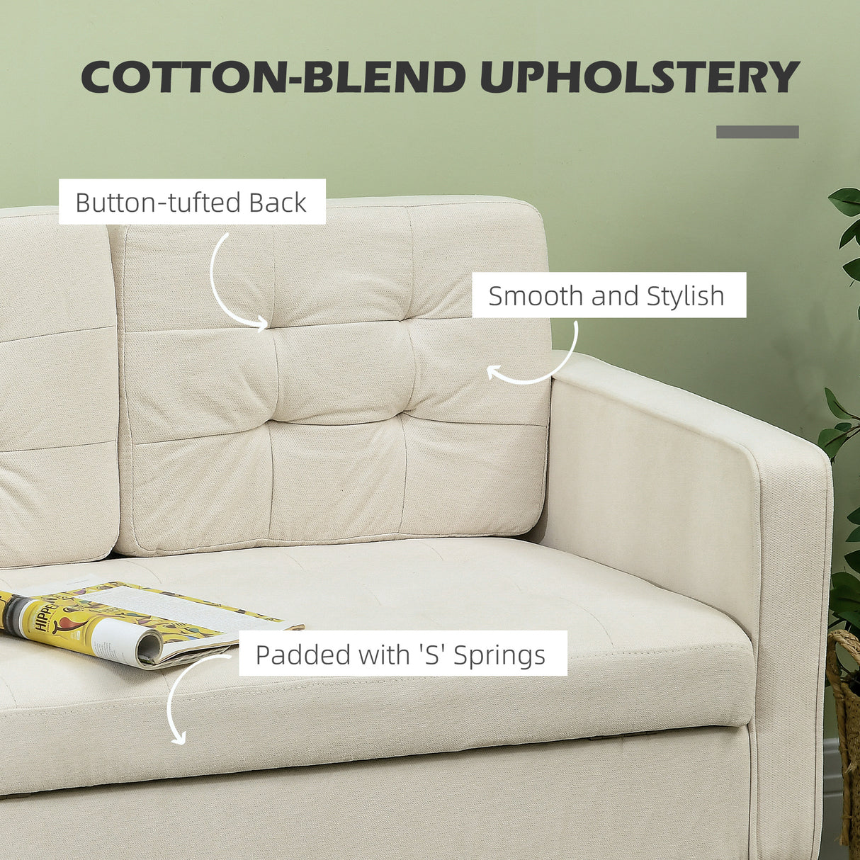 Fabric 2 Seater Sofa 117cm Wide With Rubberwood Legs - Velmora