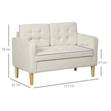 Fabric 2 Seater Sofa 117cm Wide With Rubberwood Legs - Velmora
