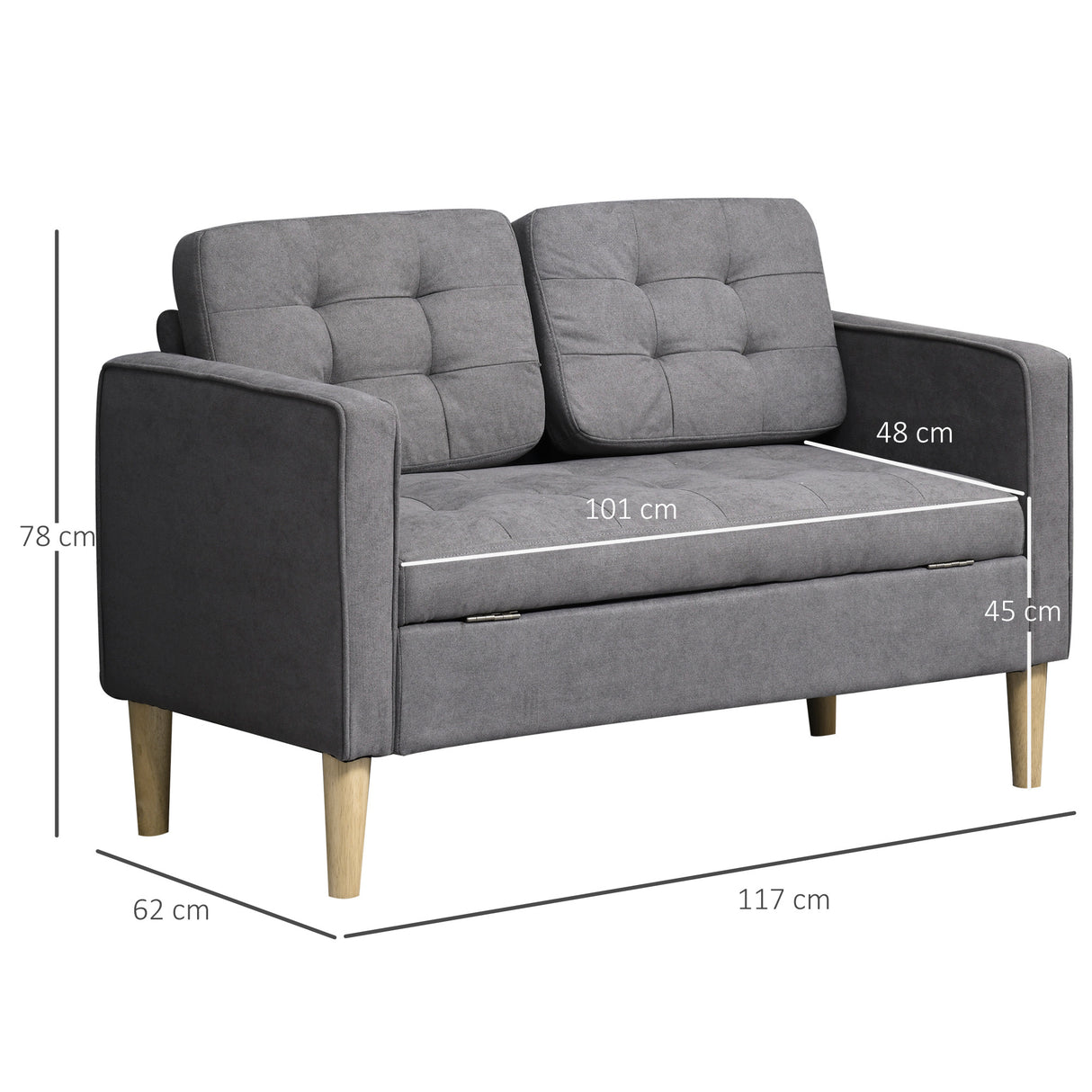Fabric 2 Seater Sofa 117cm Wide With Rubberwood Legs - Velmora