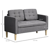 Fabric 2 Seater Sofa 117cm Wide With Rubberwood Legs - Velmora