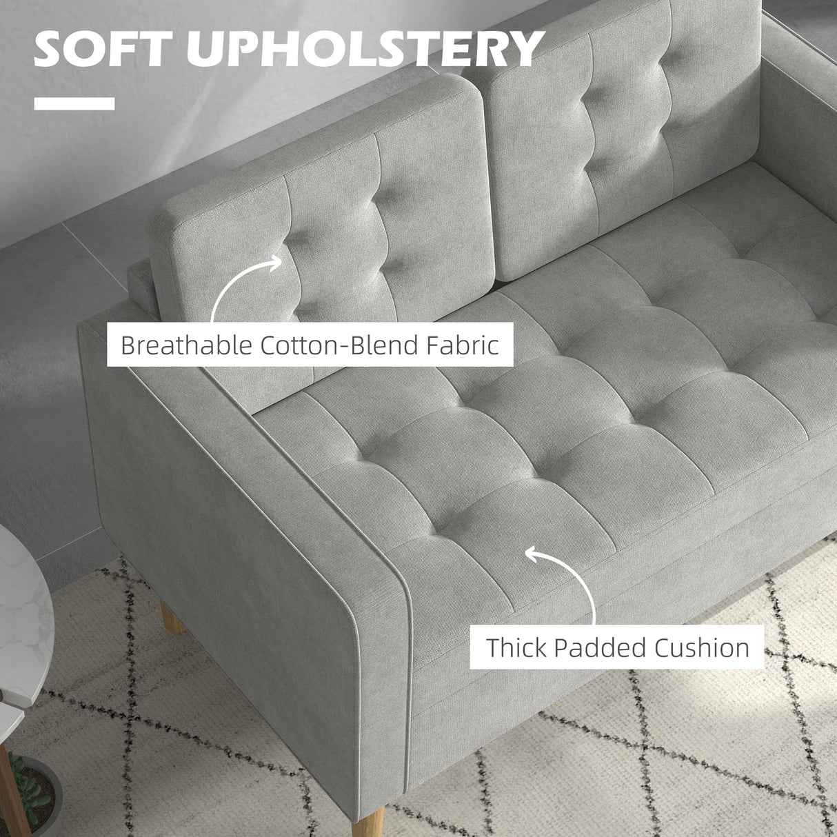 Fabric 2 Seater Sofa 117cm Wide With Rubberwood Legs - Velmora