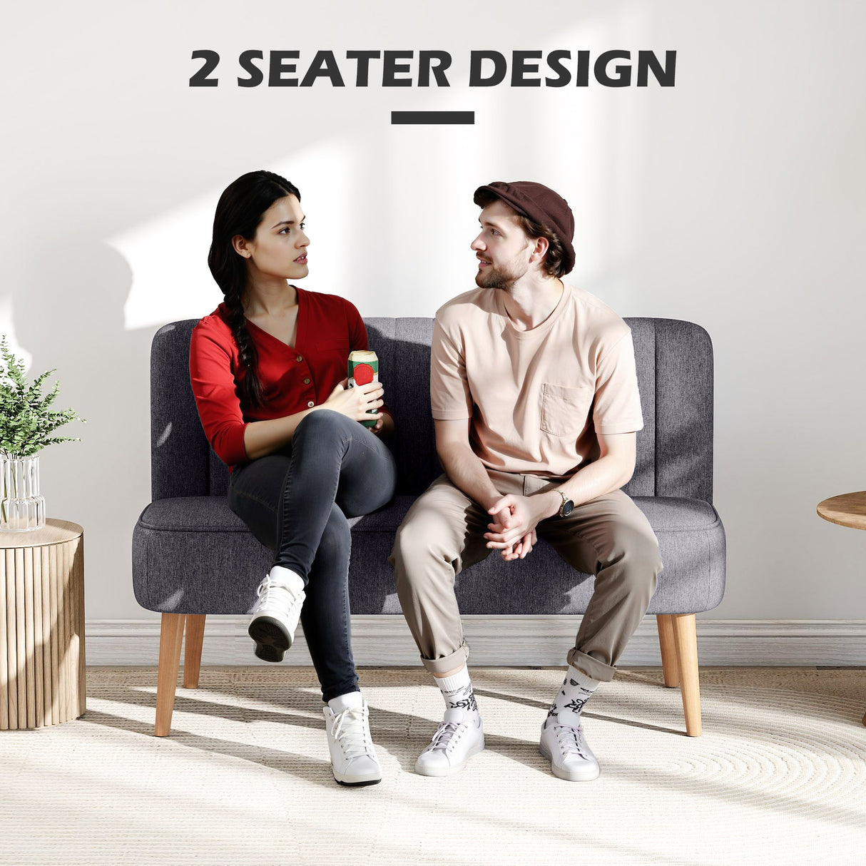 Fabric 2 Seater Sofa 117cm Wide With Wooden Legs - Velmora