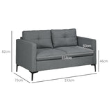 Fabric 2 Seater Sofa 133cm Wide With Steel Legs - Velmora