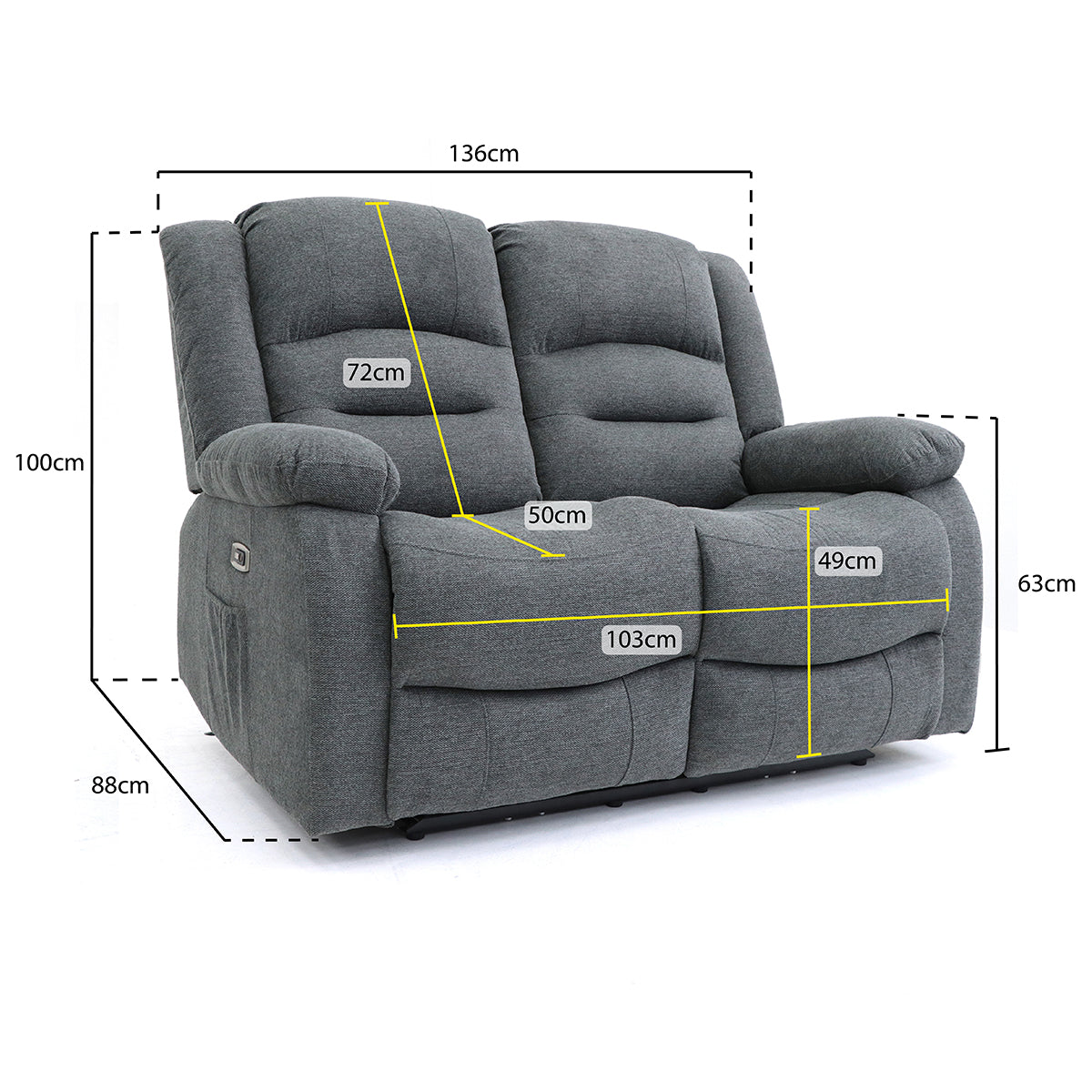 Fabric 2 Seater Sofa Electric Recliner - Alva