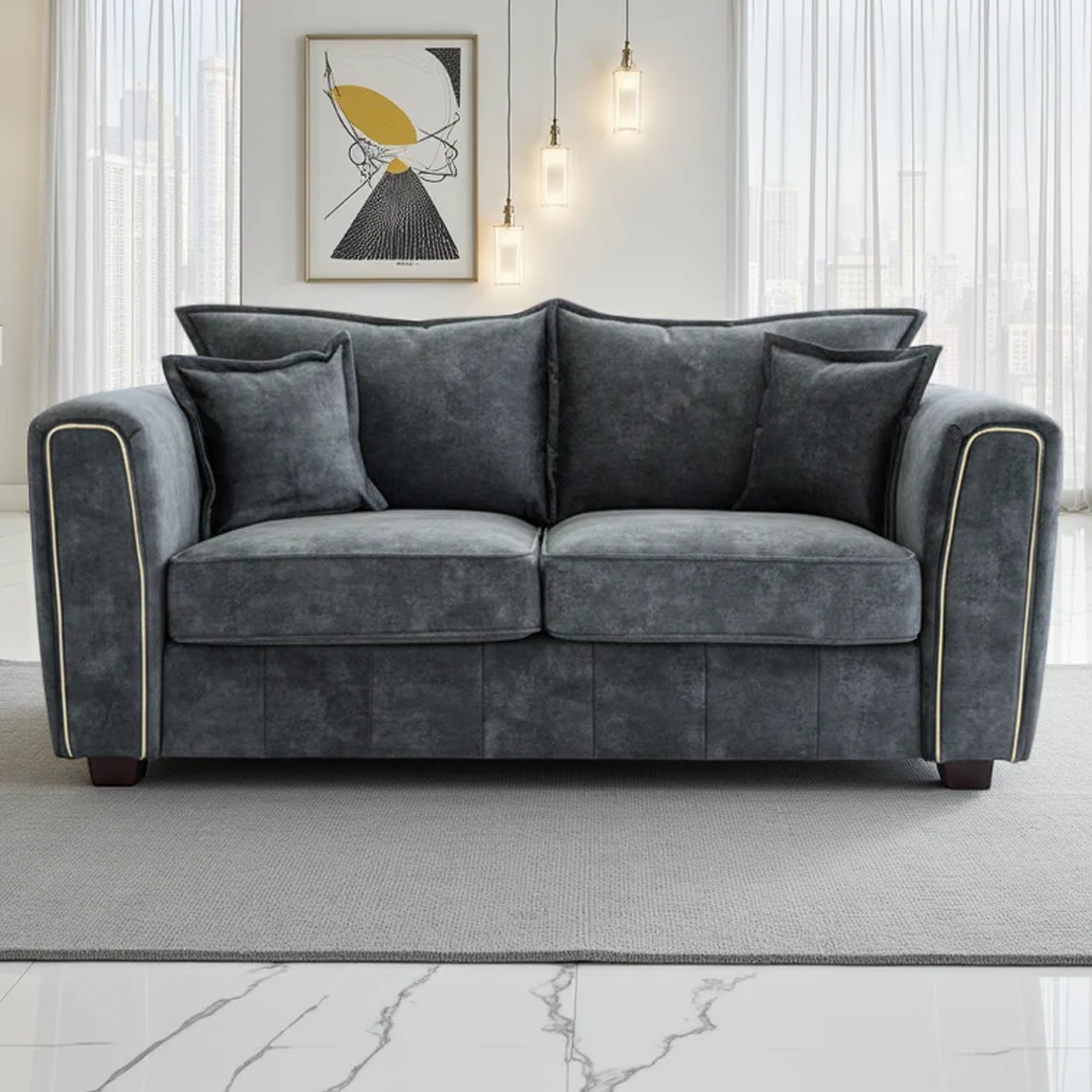 Fabric 2 Seater Sofa With Metal Trim on Arms - Serena