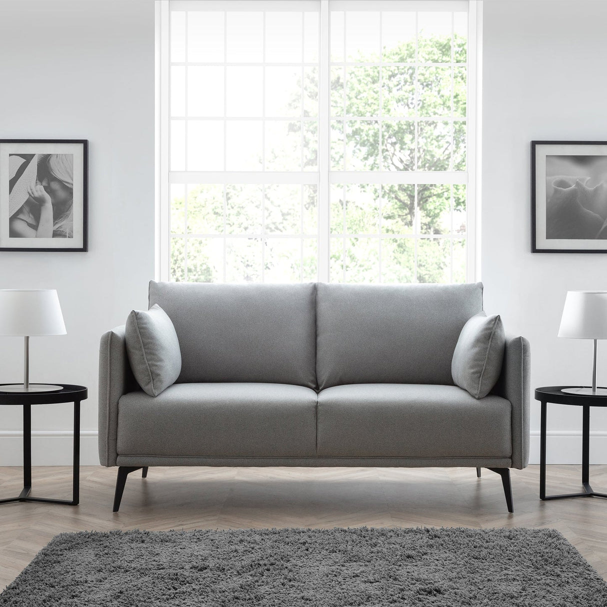 Fabric 2 Seater Sofa With Black Meta Legs - Rohe