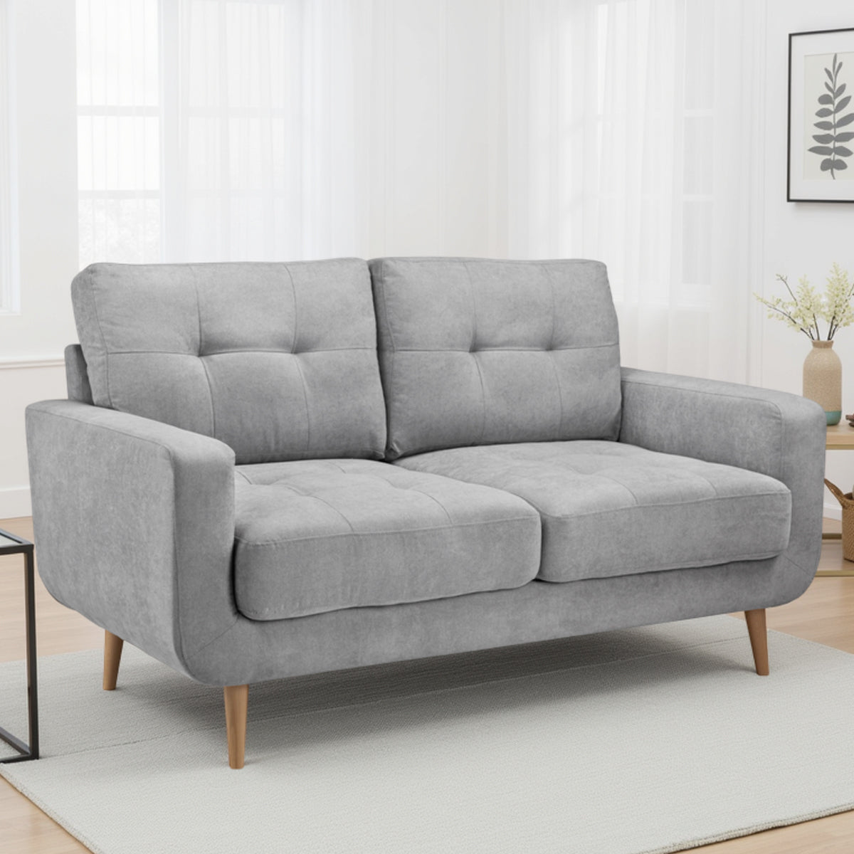Fabric 2 Seater Sofa With Solid Wood Legs - Aurora