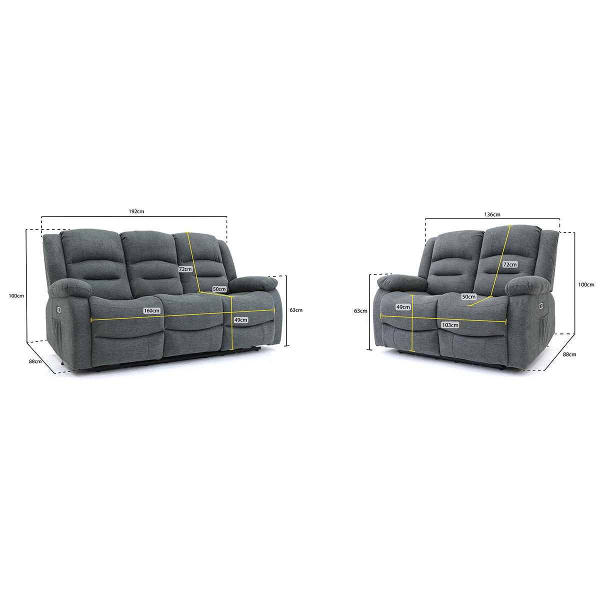Fabric 3 + 2 Seater Sofa Set Electric Recliner - Alva