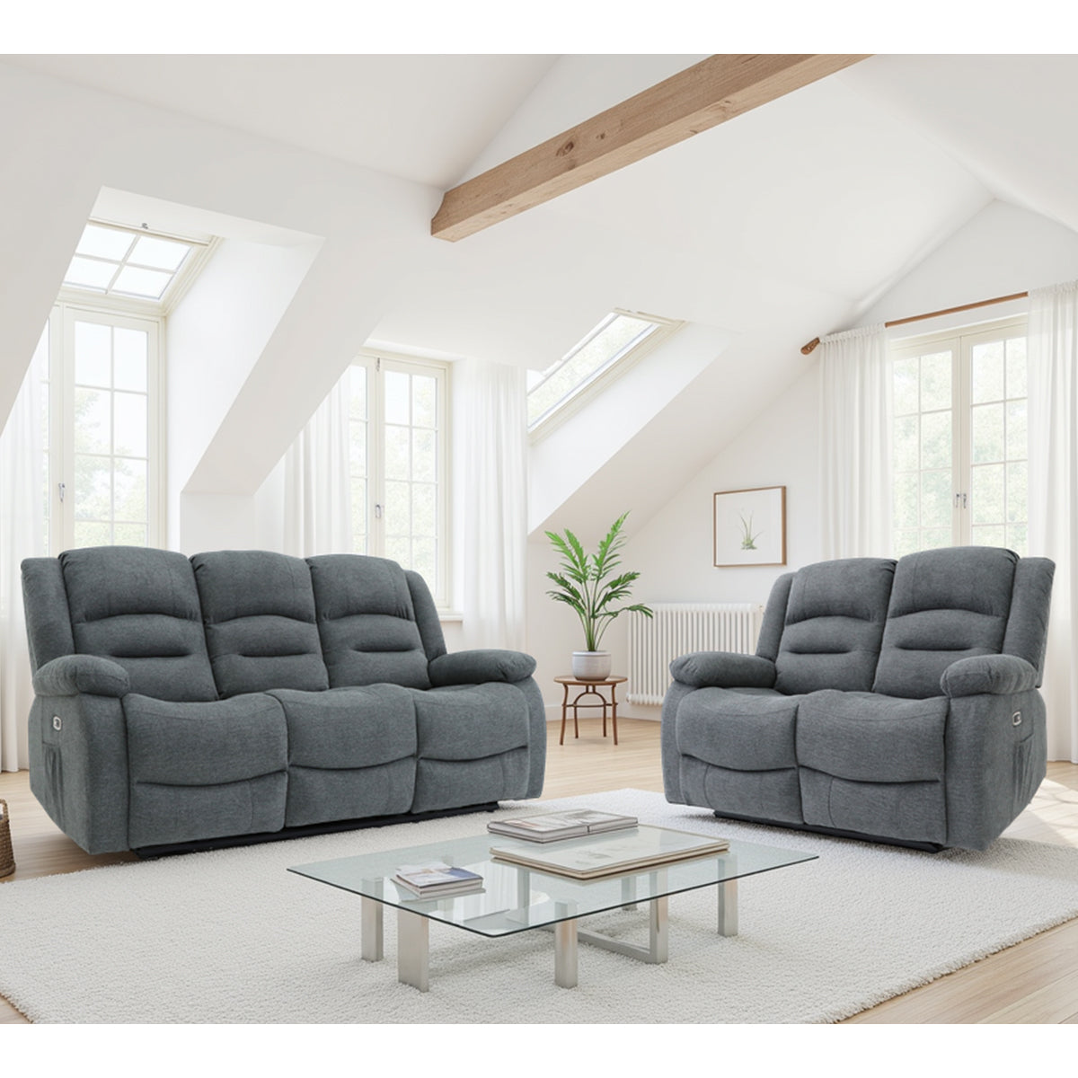 Fabric 3 + 2 Seater Sofa Set Electric Recliner - Alva