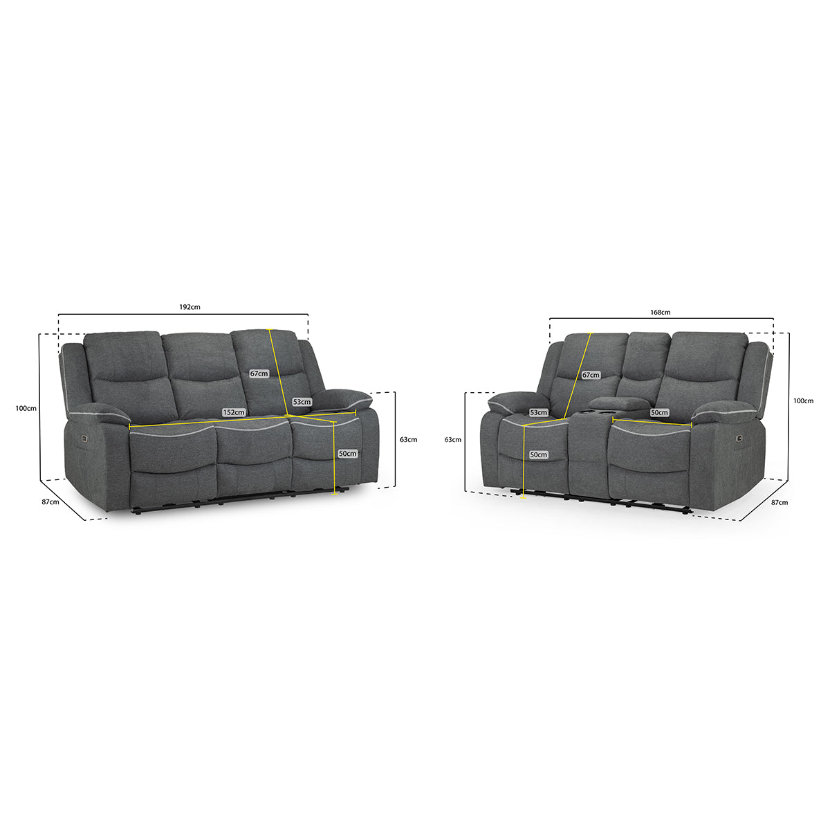 Fabric 3 + 2 Seater Sofa Set Electric Recliner - Harald